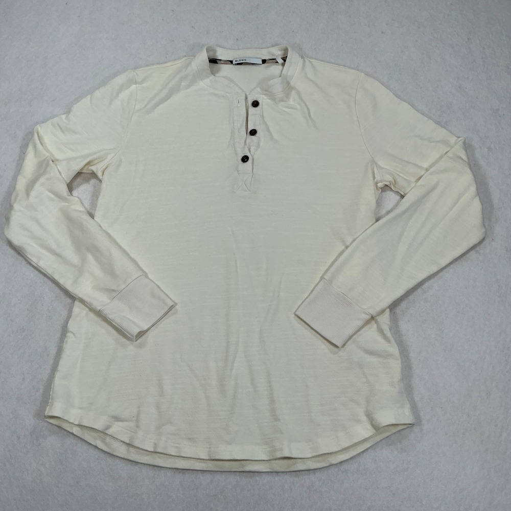 BLDWN Pacific Henley Shirt Powder White Tencel Cotton Blend Long Sleeve